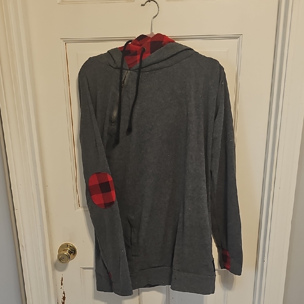 Gray Hoodie with Red Accents